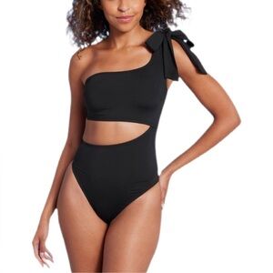 Shade & Shore One Piece Swimsuit One Shoulder Bow Cut Out NWT Size Medium (8-10)